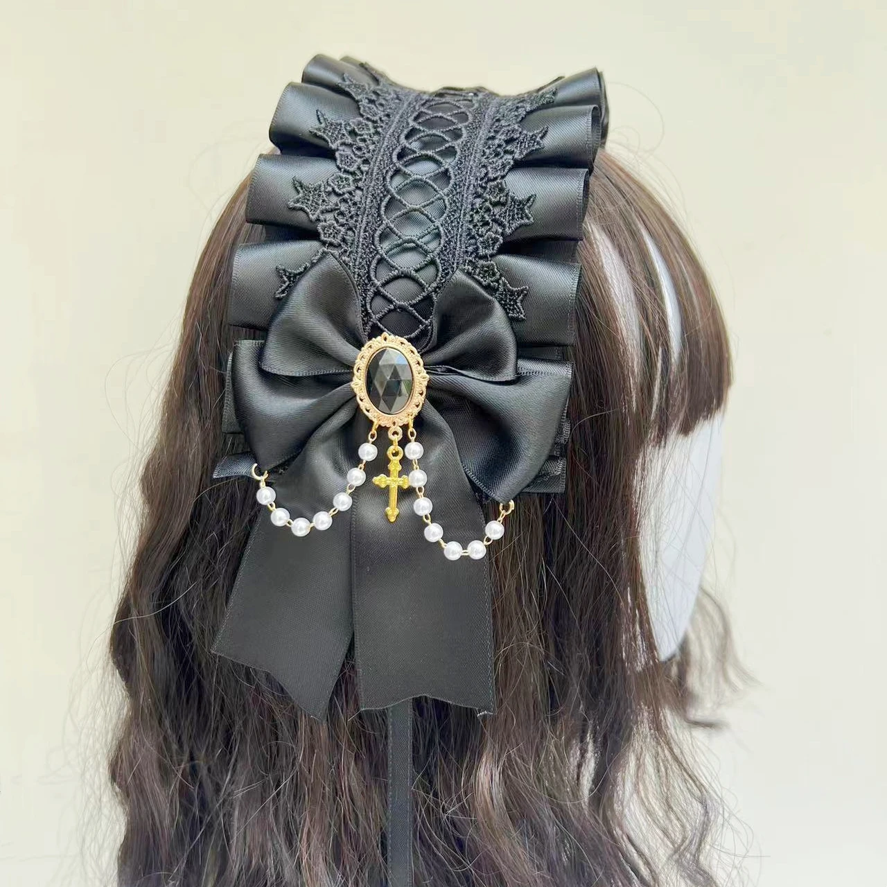 Diadema de lazo de encaje con orejas de gato Kawaii Lolita, banda para el cabello KC de Anime, tocado de sirvienta para niña linda, accesorios para el cabello, envoltura para la cabeza