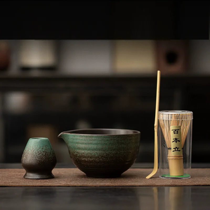

4PCS New Bamboo Ceramic Japanese Matcha Tea Set Reusable Food Grade Matcha Stirring Brush Safe Green Tea Whisk