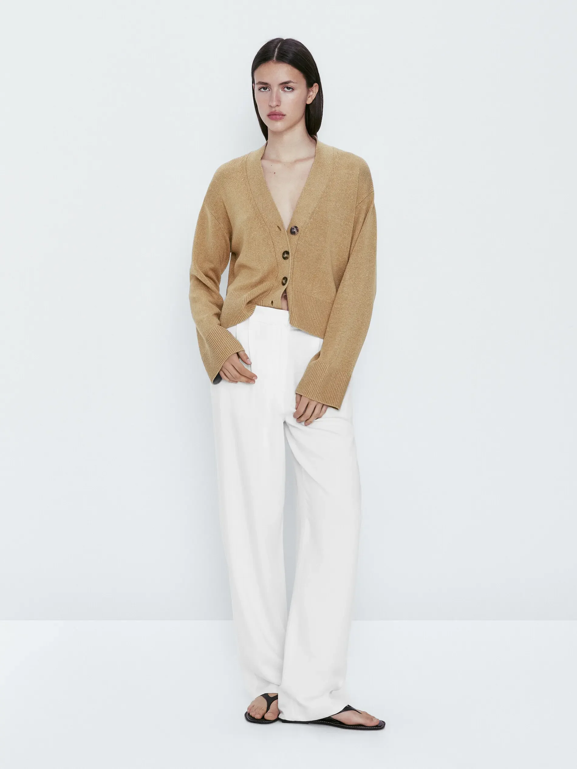 

Ethereal costume 2025 massidutti spring new style of Women's casual solid color V-neck simple lazy knit cardigan coat