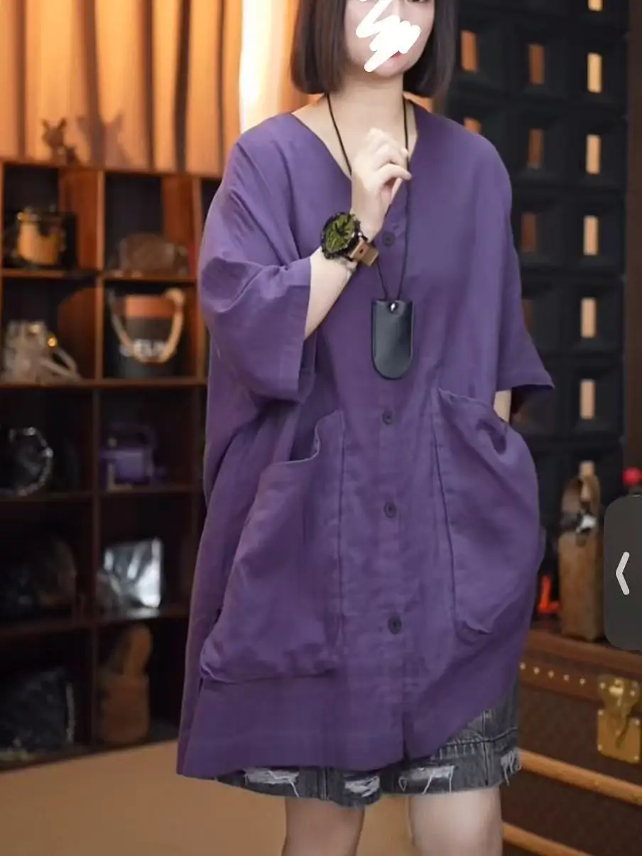 

Elegant Fashion Loose V-Neck Shirt Summer New Casual Women