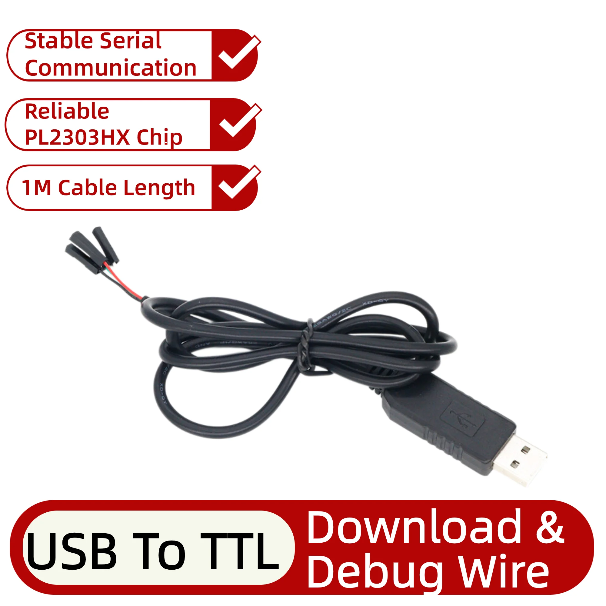 10-1PCS PL2303HX USB To TTL Serial Cable UART Download Debug Wire 1M For STM32 51 MCU Router Flash