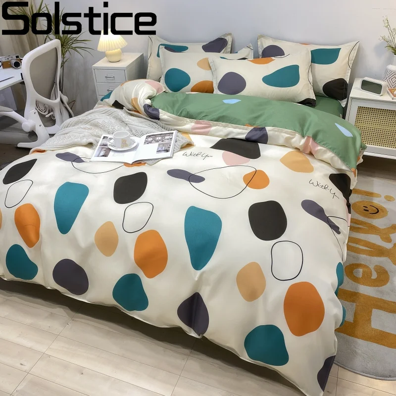 

Solstice Home Textile Geometric Dots Duvet Cover Pillowcase Flat Bed Sheet Adult Teen Woman Girl Bedding Linen Set Bedclothes