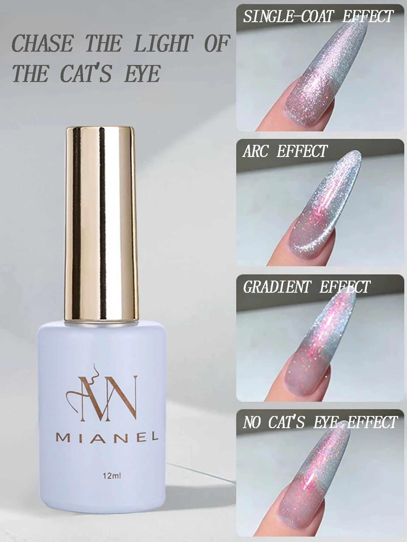 MIANEL 12ML ยาทาเล็บเจลลายตาแมวสีคริสตัล รุ่น Fall Nails Luna Opal Brocade สีสว่าง ใช้ได้กับทุกสี สำหรับทำเล็บคริสต์มาส เล็บสีขาว เล็บสีชมพู