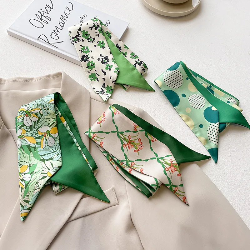 Luxury Narrow Short Twill Silk Scarf For Woman Long Ribbon Binding Bag Silk Ribbon Hair Belt Hot Selling Small Scarf Kerchief