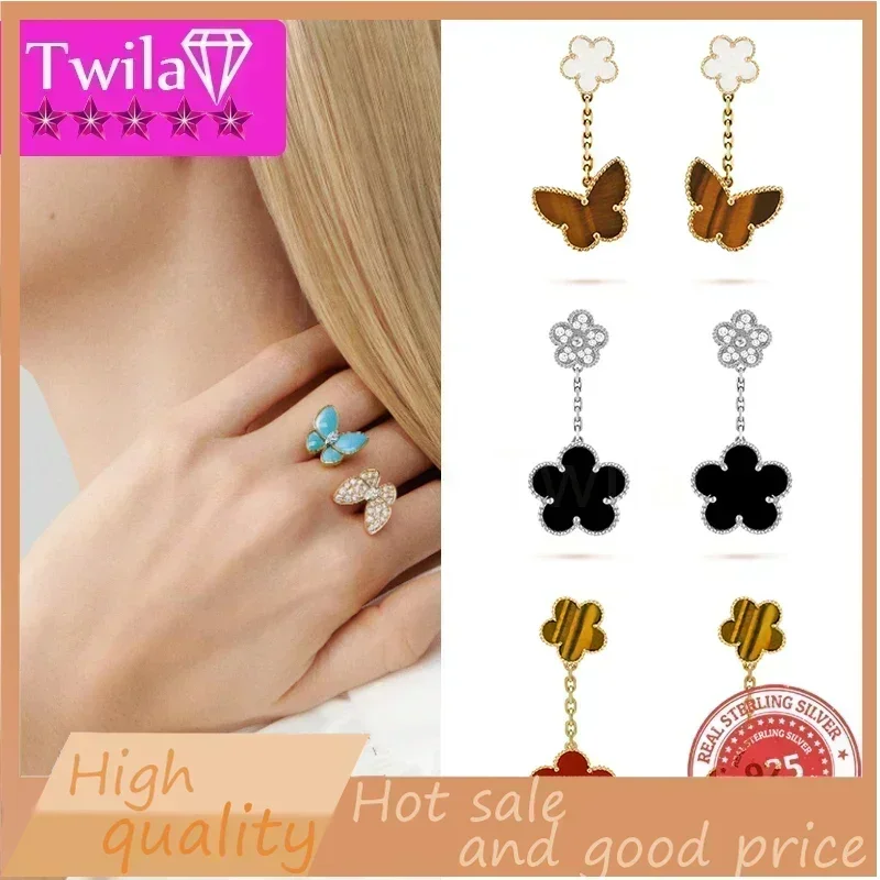 

S925 Silver French Style Lucky Clover Earrings - High-End Quality for Elegant Ladies with Free Shipping