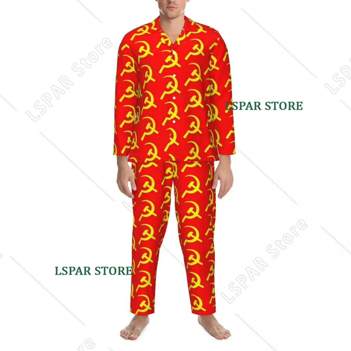 CCCT Gold Hammer And Sickle Pajama Set Spring Warm Leisure Sleepwear Unisex 2 Pieces Vintage Oversized Design Nightwear Gift