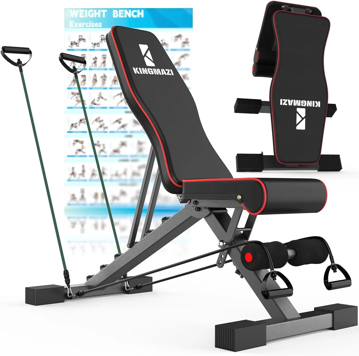 Adjustable Weight Bench, Exercise Workout Bench for Full Body Workout, Foldable Dumbbell Bench with Band Set