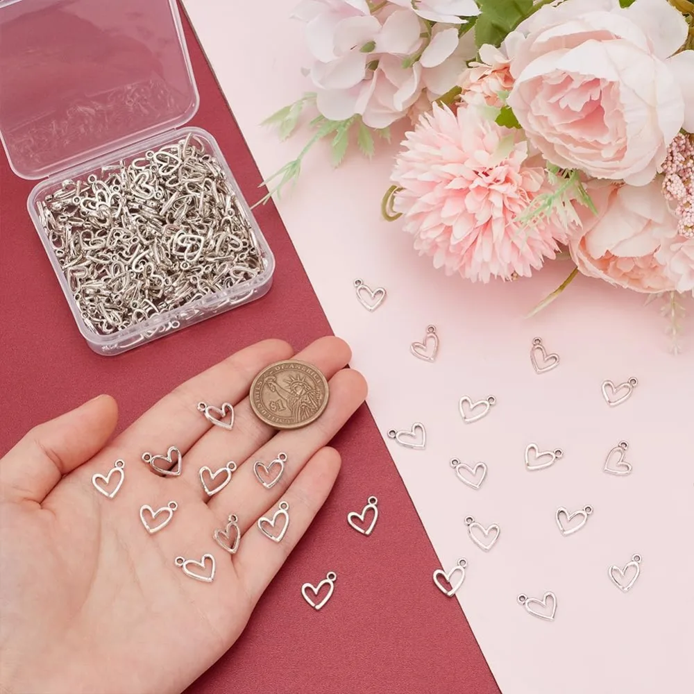 200Pcs Heart Charms Tibetan Heart Love Charms Cute Antique Silver Jewelry Charms for Keychains Earrings Bracelets kit view 3