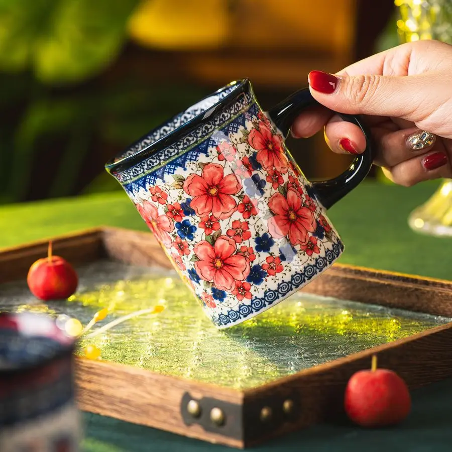 

Ceramic Latte Mug Set of 4, 15.5oz Hand Painted Porcelain Coffee Cups With Handle for Tea Milk Cocoa Modern Retro Design For Any