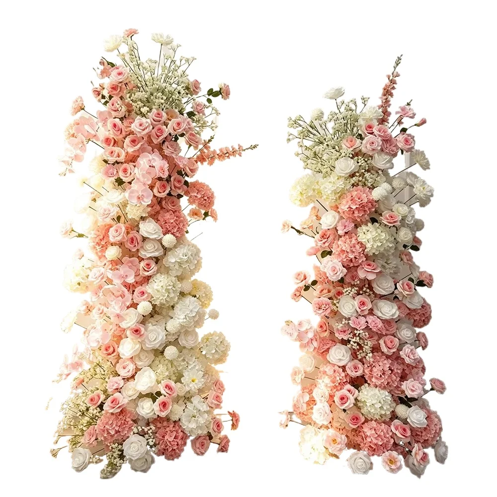 Artificial flower styles and aisle decorations with pink and white flowers for wedding background decoration