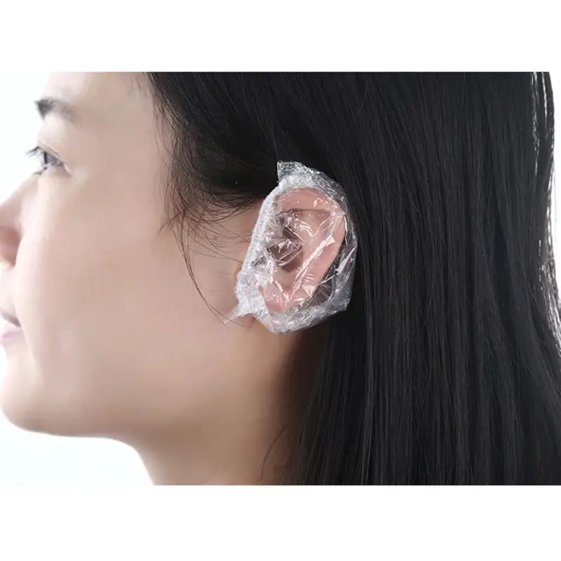 100Pcs Thickened Disposable Plastic Waterproof Ear Protector Cover Cap Salon Hai