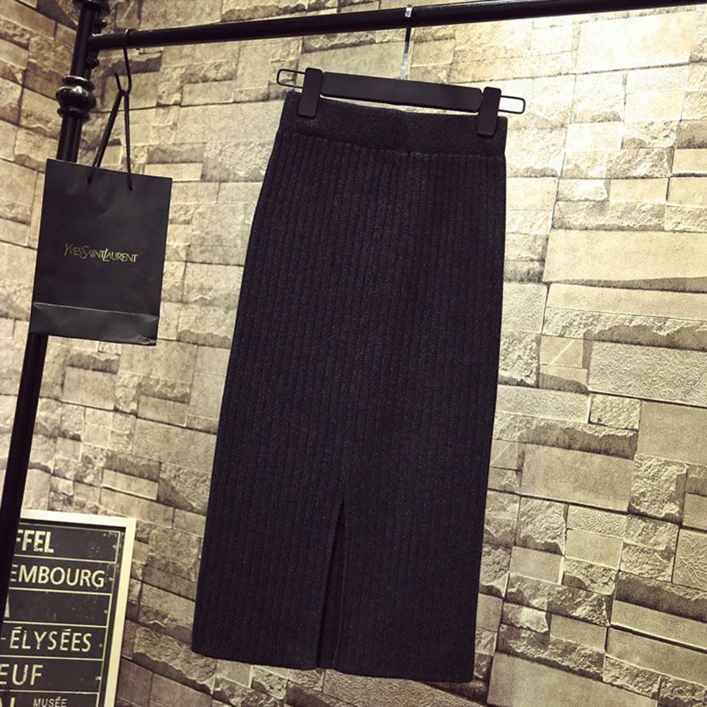 Bodycon fenda lateral saia bodycon vestido feminino saia de malha padrão sólido outono moda estilo solto tecido poliéster