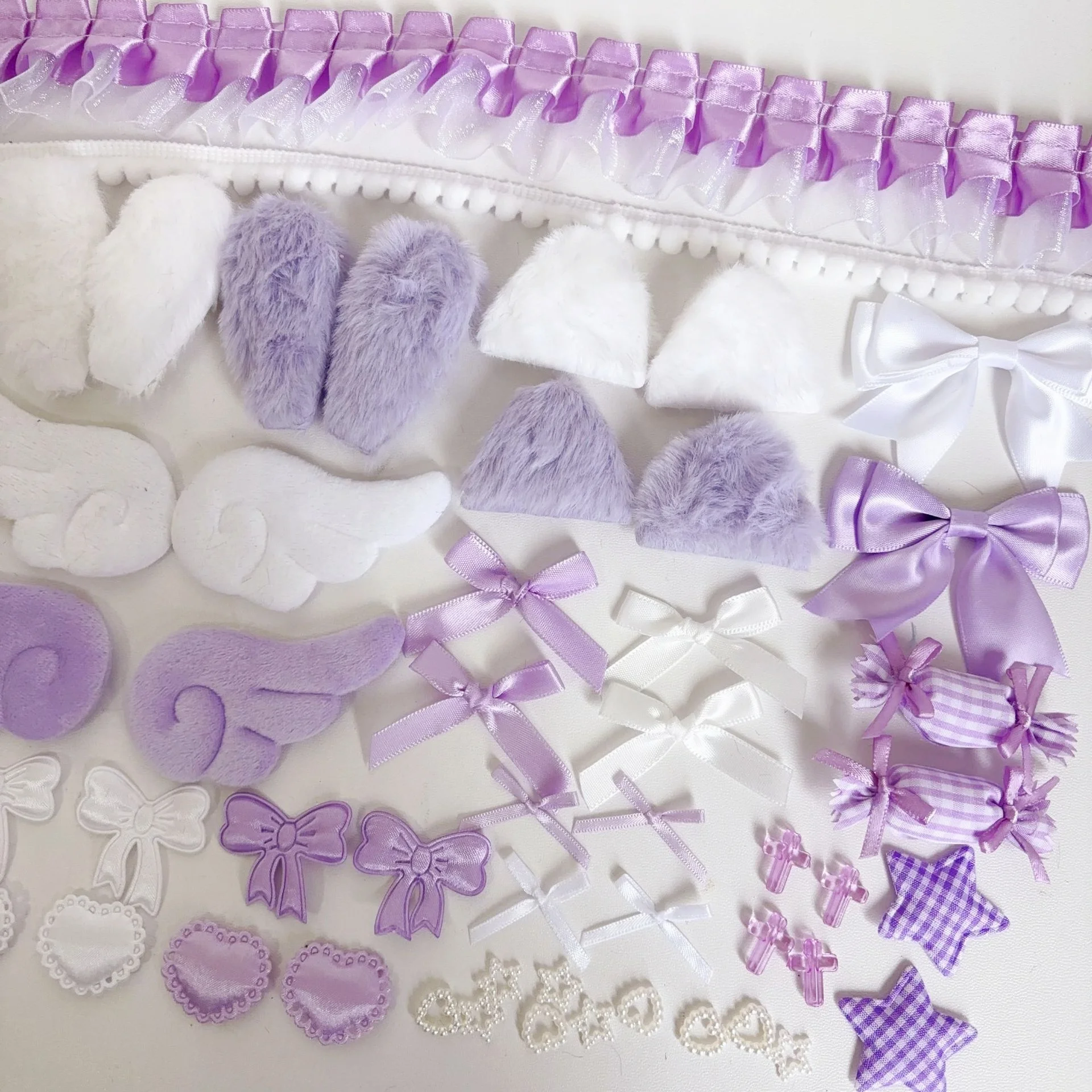 40Pcs Lace Handmade Craft Material Kit Plush Bunny Ears Angel Wings Heart Star Shaped Ornaments DIY Clothing Garment Decoration image 2