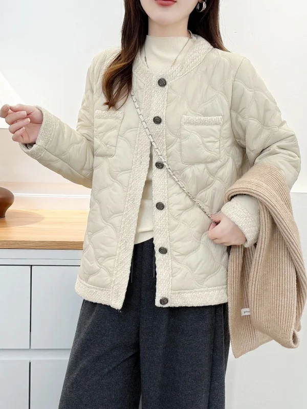 Autumn Winter Women's Korean Style Cotton Jacket Large Size Fat MM Small Fragrance Style Gourd Pattern Embossed Cotton Coat