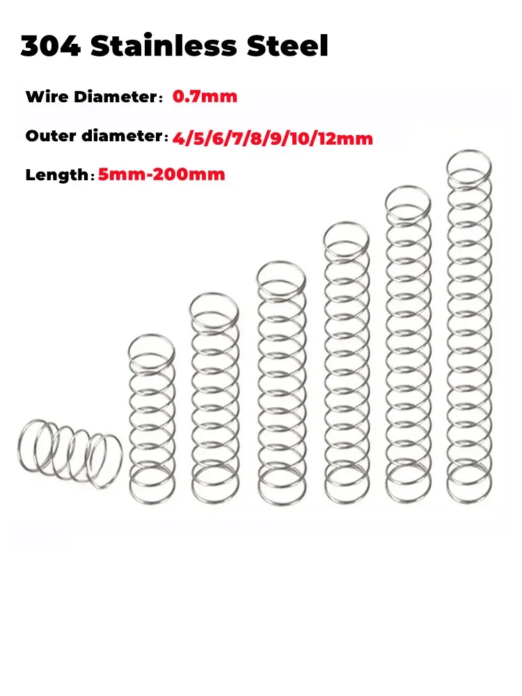 10pcs 0.7 x 5/6/7/8/9/10/12mm 304 Stainless Steel Micro Small Compression Spring,Return Spring,Wire Dia 0.7mm Length 5mm-50mm