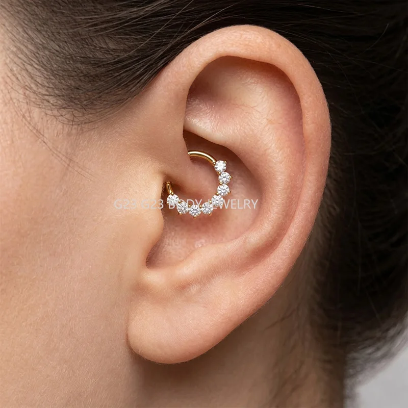 ASTM F136 Titanium EAR 10mm Nose Ring PIERC CZ Surround Segment Ring Hoop Face Hinged Clicker Labret Ear Piercing Body Jewelry
