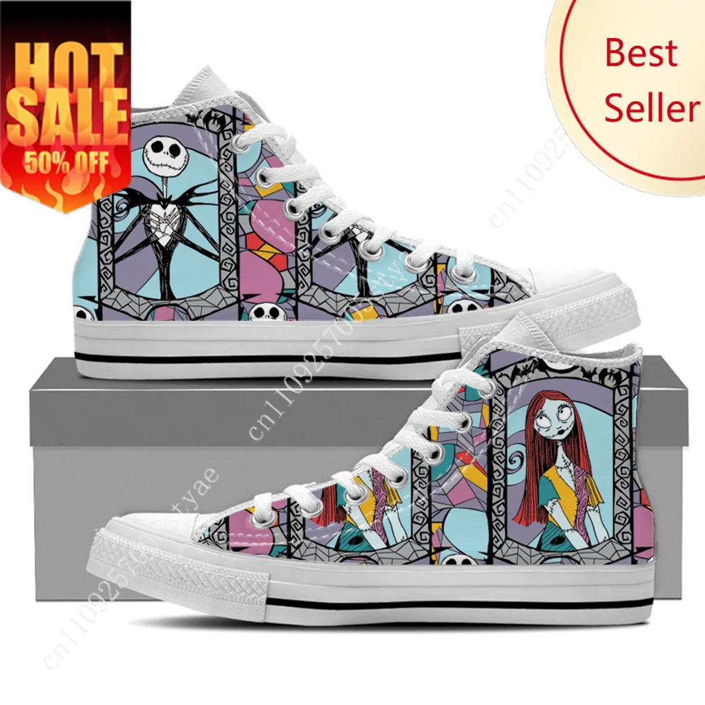 

Nightmare Before Christmas High Top Sneakers Disney Cartoon Women Canvas Shoes Decoration Holiday Party Female Gifts Custom Shoe