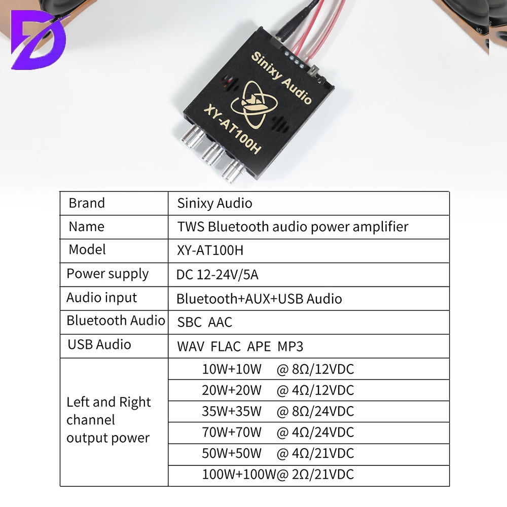 XY-AT100H DC 12-24V TWS Stereo Bluetooth Digital Amplifier Board High And Low Frequency Independent Adjustment Amplifier Module