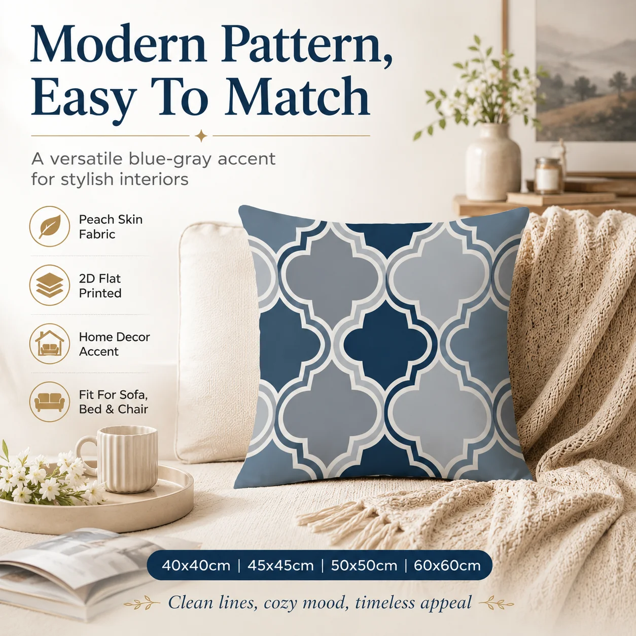 Watercolor Blue Geometric Cushion Cover 2D Flat Printed Peach Skin Pillowcase for Couch Chair Bed Sofa Home Decoration view 5