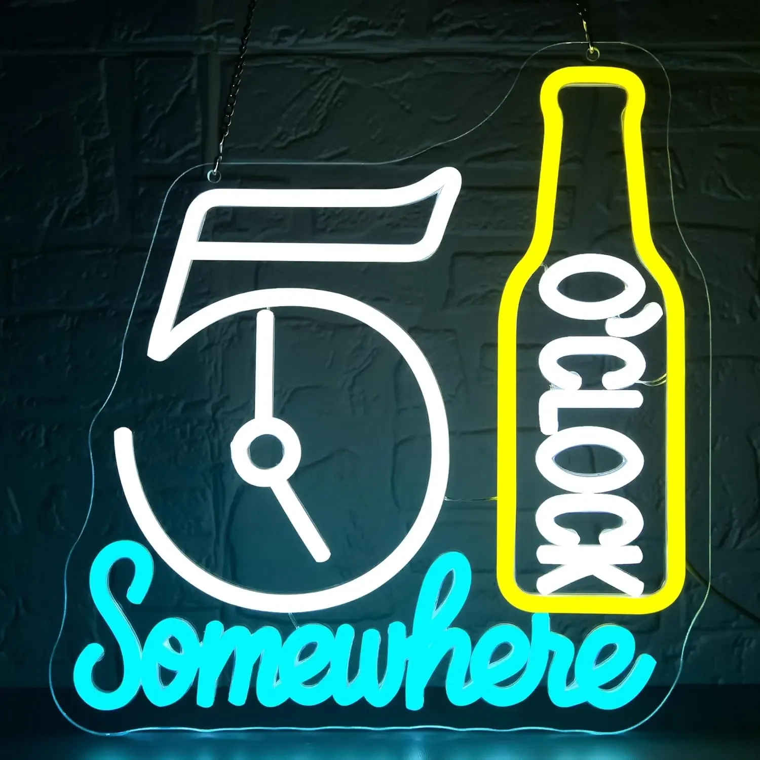 Its 5 Oclock Somewhere Neon Sign LED Wall Art Clock Beer Bottle Acrylic USB Powered Dimmable Light Bar Pub Man Cave Party Decor