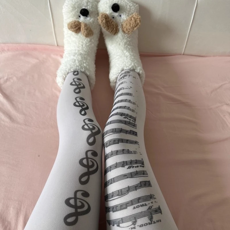 

Y2K стильные колготки с рисунком музыкальной ноты для девочек, чулки с буквенным принтом, модные эластичные колготки, сексуальные женские гольфы в стиле Харадзюку