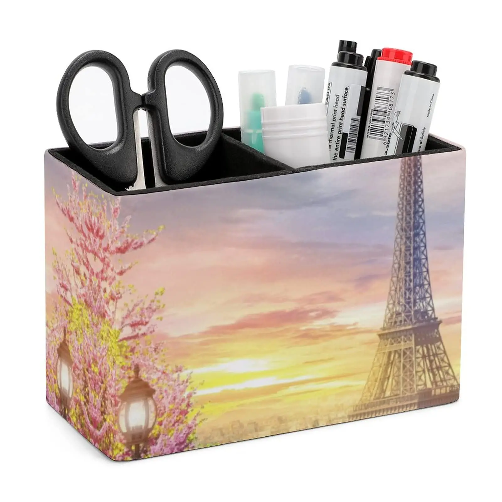 Portalápices de la Torre Eiffel, portalápices para escritorio, almacenamiento de cuero PU, organizador de lápices, soporte para brochas de maquillaje para dormitorio y hogar