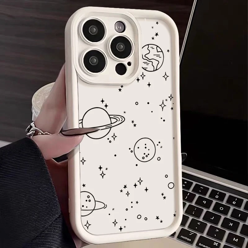 Cute Planet Soft TPU Case For iPhone 14 15 Pro Max Plus 11 12 13 Pro XR X XS 7 8 Shockproof Bumper Silicone Phone Cover Fundas