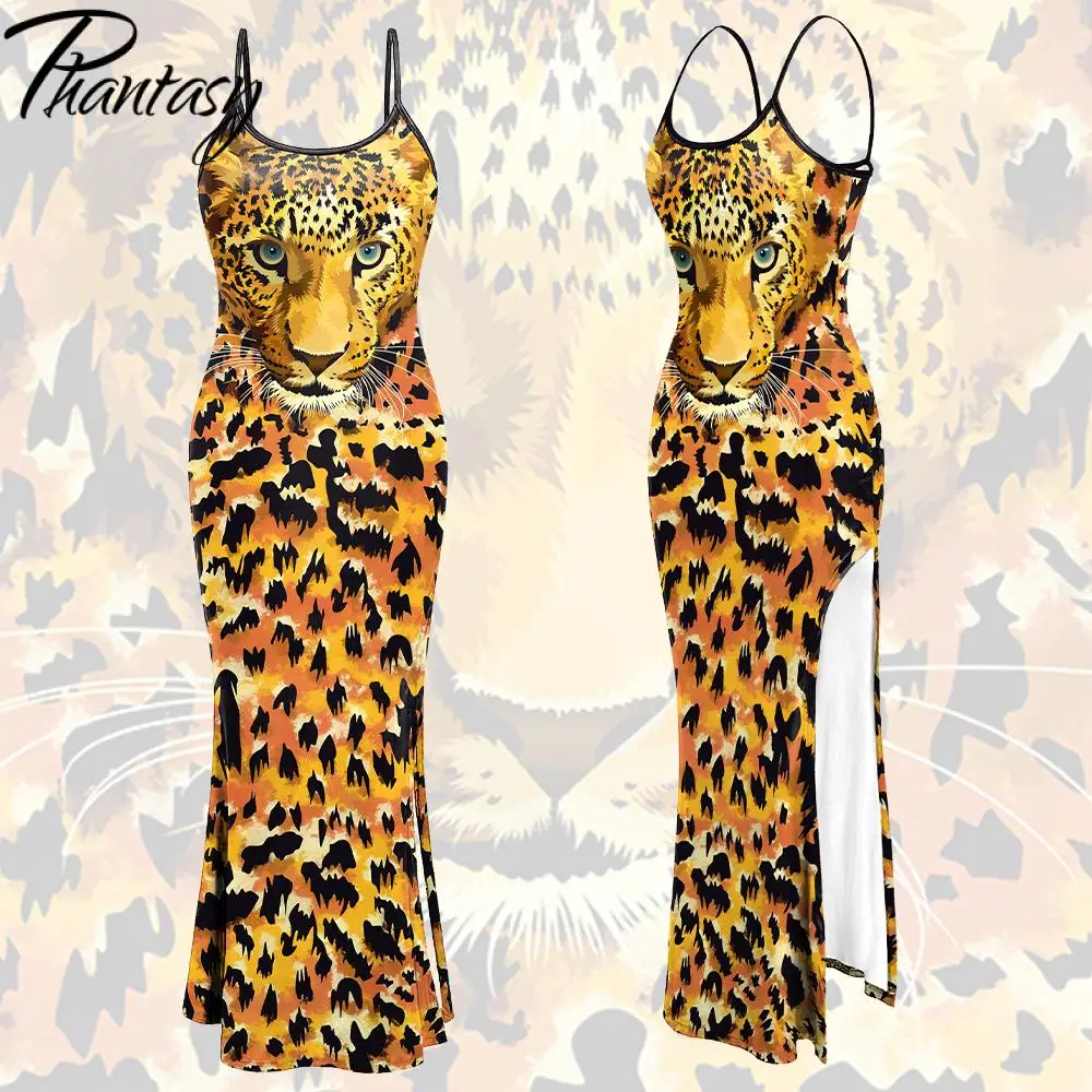 

Phanstay Leopard Print Sexy Slip Dress Women Y2K Tiger Stripe Dress Summer Party Night Club Outfit Vacation Robe Streetwear