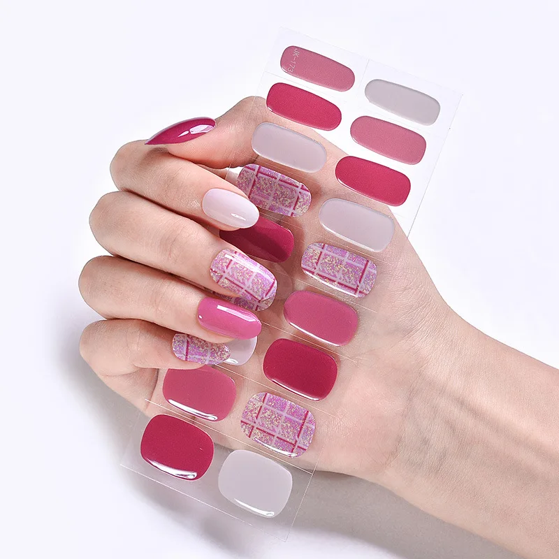 

New Arrival Semi-Cured Gel Nail Strips Self-Adhesive Full Waterproof Gel Nail Stickers UV Lamp Japanese Korean Nail Stickers