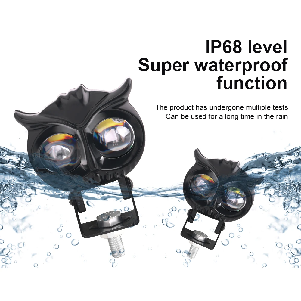 2PCS Motorcycle Headlight Owl Design Dual Color White Yellow High Low Beam Spotlights Strobe 4 Modes Running Lamps Fog Light 12V