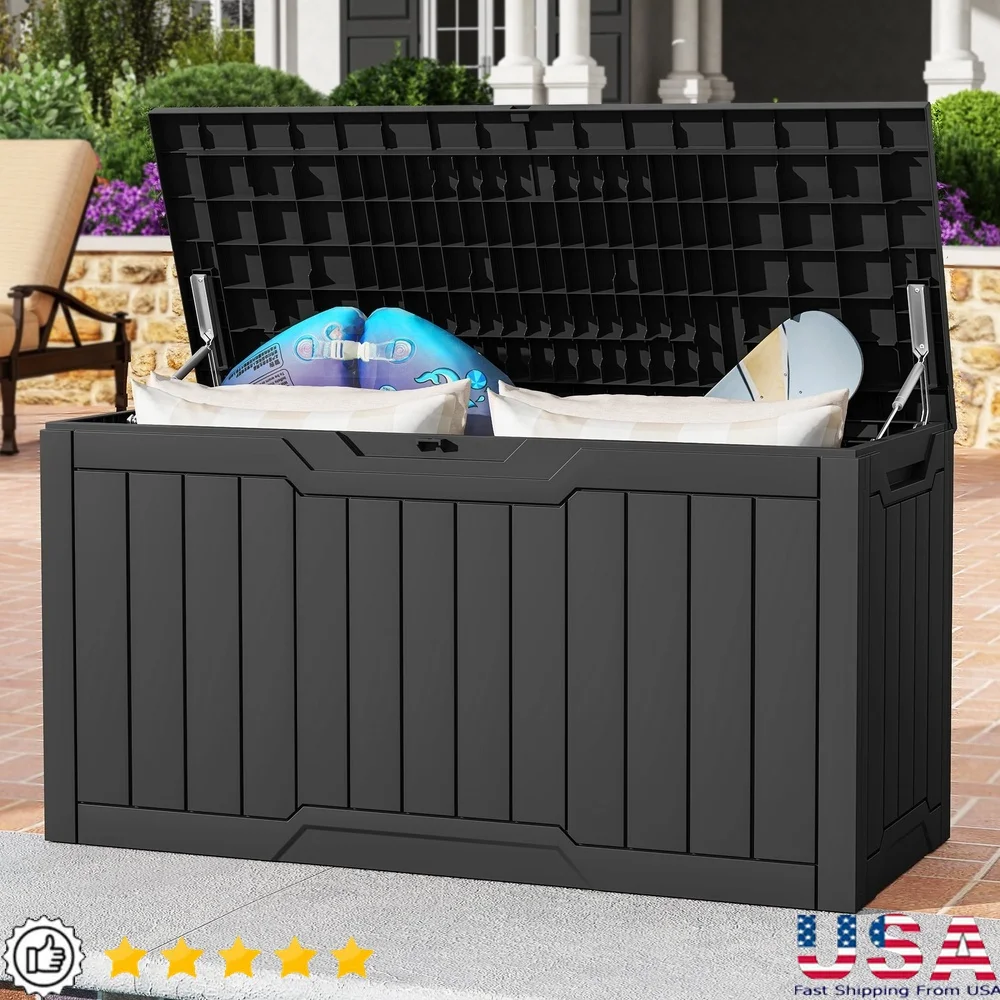 

80 Gallon Outdoor Resin Deck Box Lockable Storage Weather Resistant Hydraulic Struts Easy Access Durable Design Garden Patio