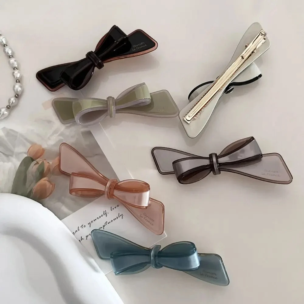 Acetate Hair Clip with Bow for Women, Duckbill Clip for Girl, Fashion Hairpin, Hair Accessories, Elegant Sauna Wear for Women, S