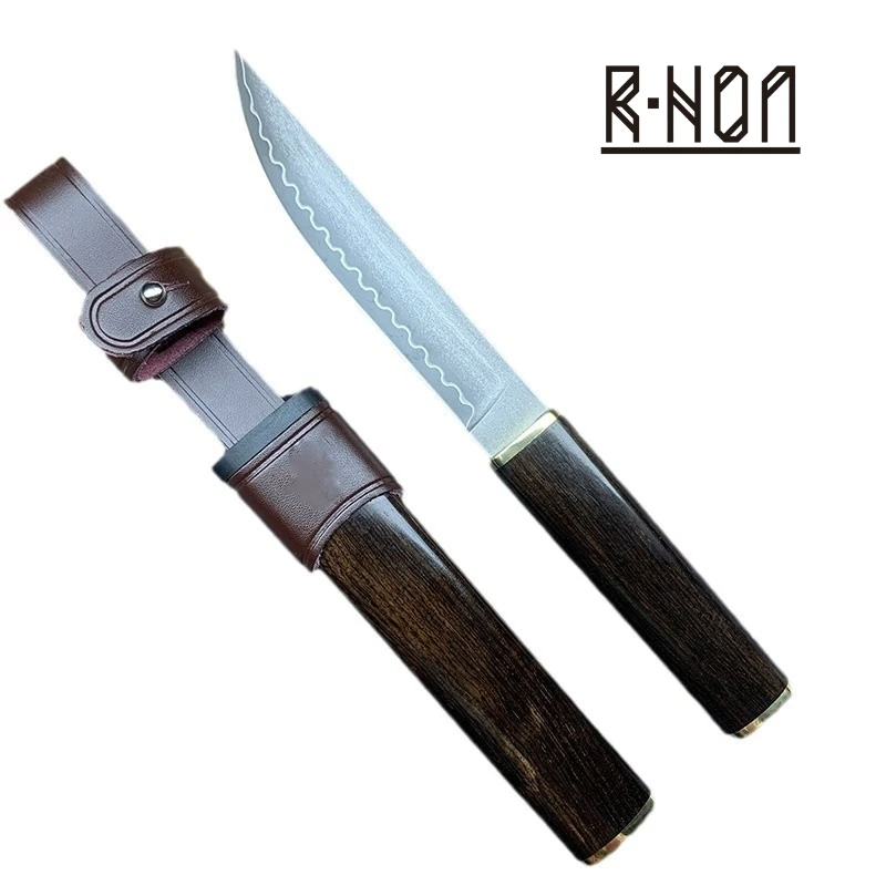 RHON 3.85inch High Carbon SKD11 Straight Knife Premium Outdoor Camping Surivial Fixed Blade Knives Ebony Wooden Protect Sheath