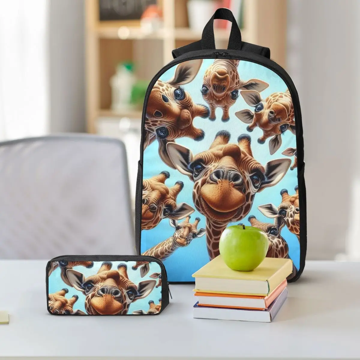 Giraffe Herd Pattern Backpack Boys Girls BookBag School Bag Shoulder Bags 3ps Insulated Lunch Bag Pencil Case