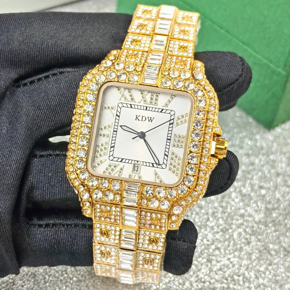 

Hot Sale High Quality Diamond Quartz Watch Men Top Brand Luxury Ice Fashion Hip Hop Colorful Shiny Dial Steel Watches AAA Clock