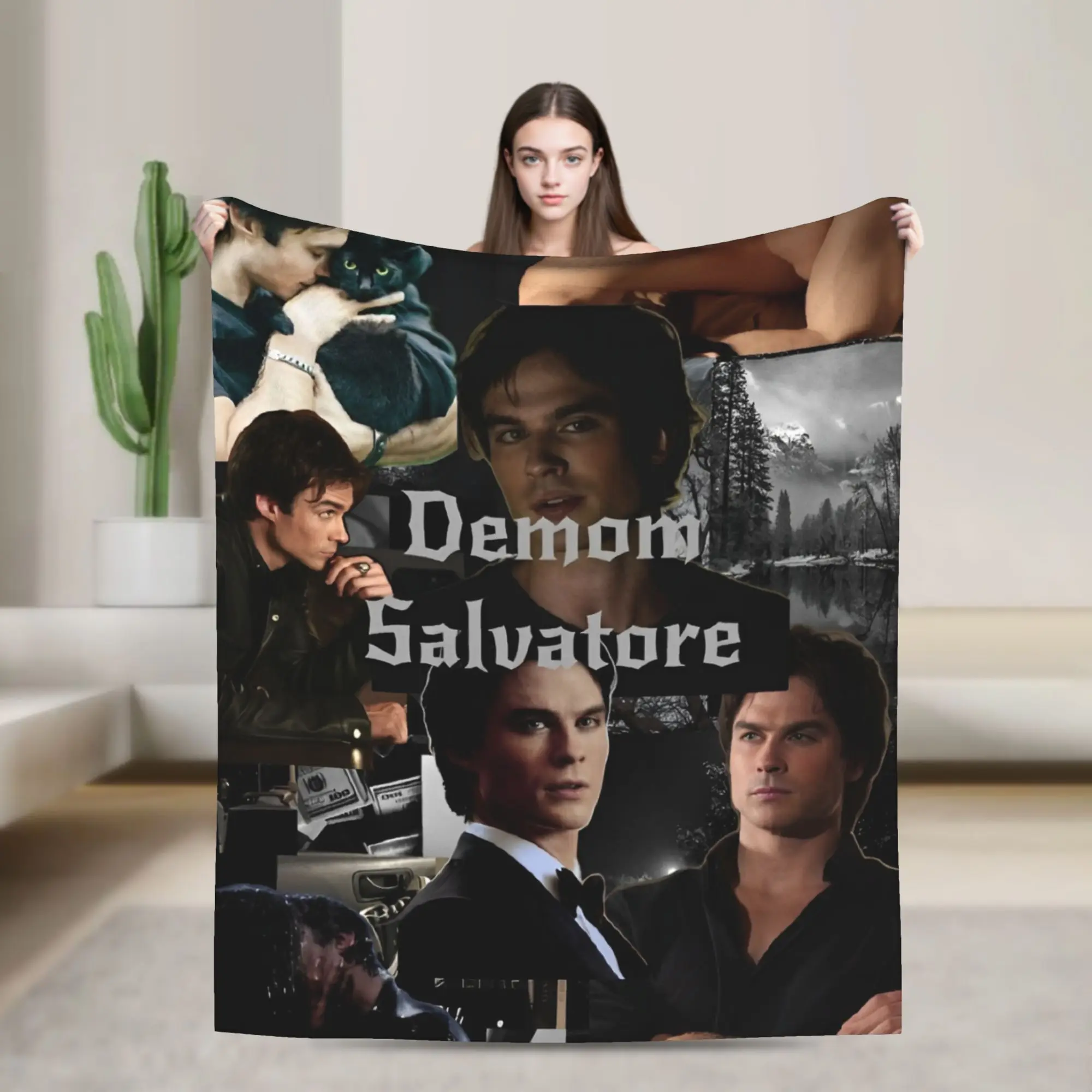 

The Vampire Diaries Damon salvatore Super Warm Blanket Plush Throw Blanket Funny Couch Chair Flannel Bedspread Sofa Bed Cover