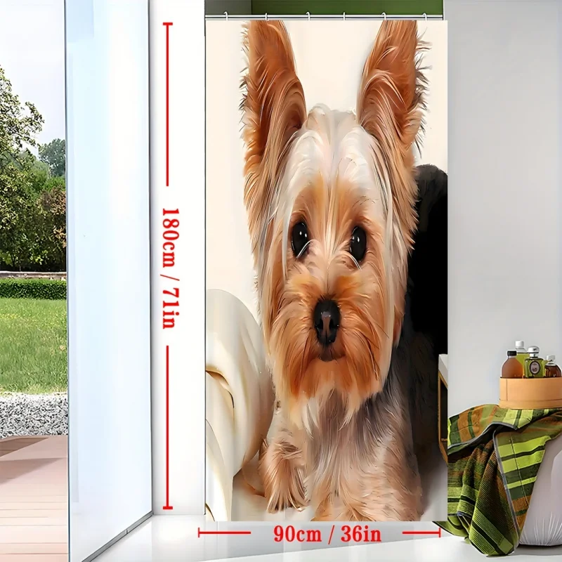 Yorkshire Terrier Print Shower Curtain - Waterproof & Moisture-Repellent, Includes Hooks, Perfect for All Seasons, Machine Washa