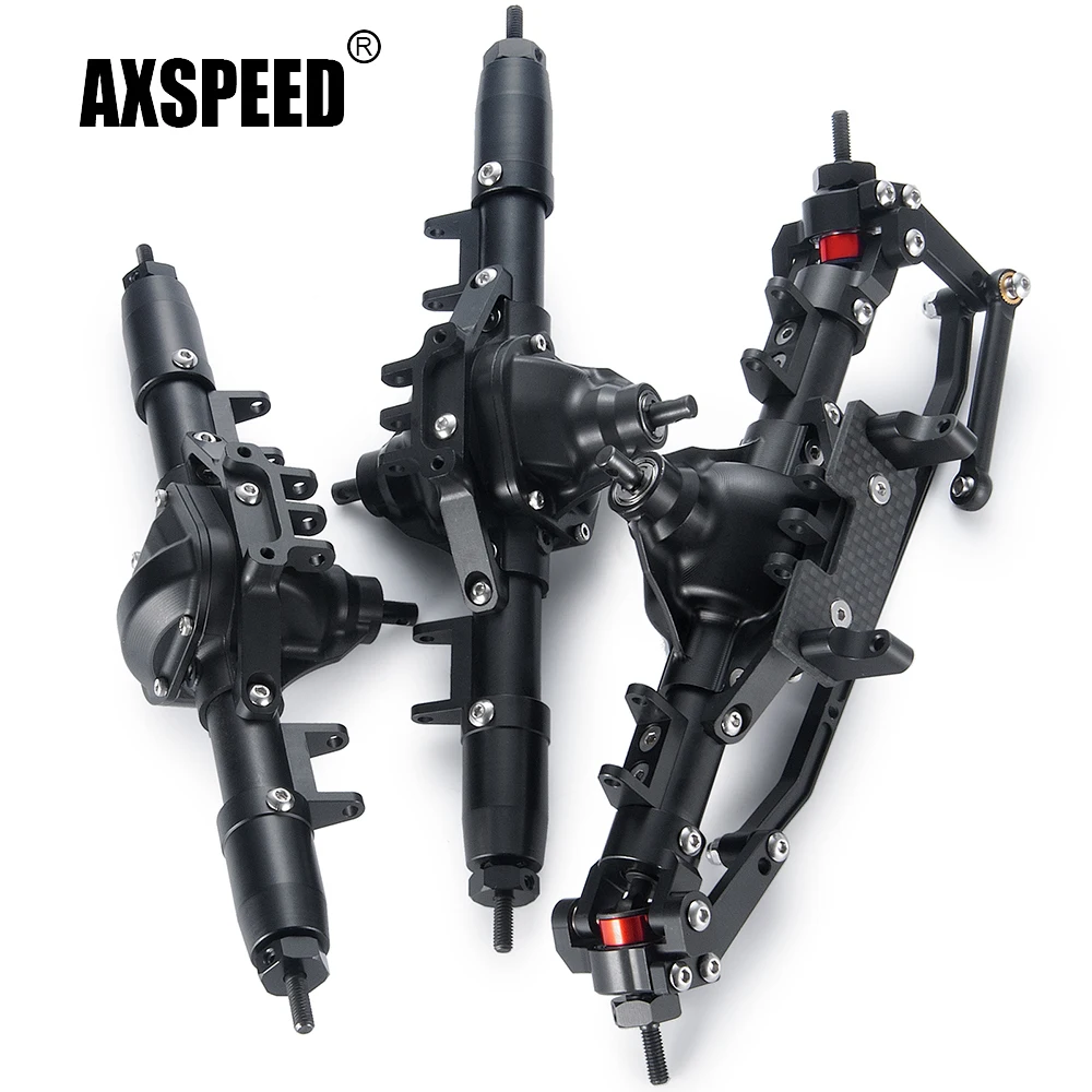 AXSPEED Complete Metal Alloy Front/Middle/Rear Axle with Servo Mount for Axial SCX10 1/10 RC Crawler Car Truck Upgrade Parts