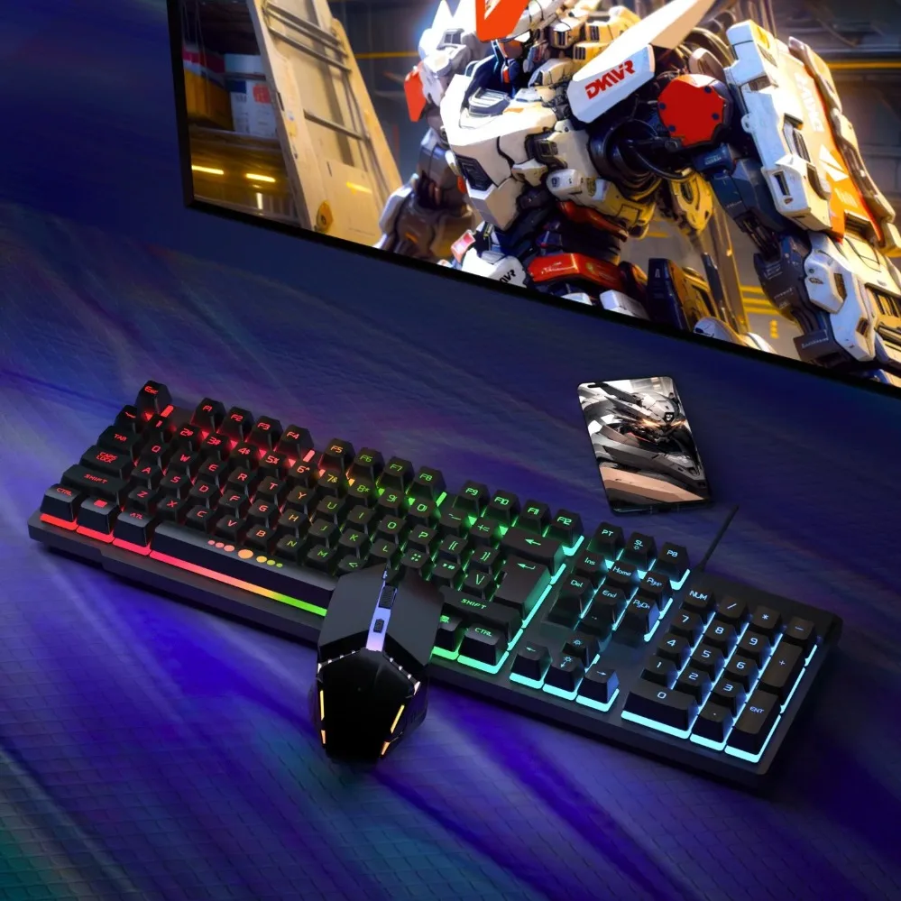 Backlit Floating Keycap Wired Keyboard Mouse Combo For Brand Gaming Desktop Laptop Universal Game Kit（007）