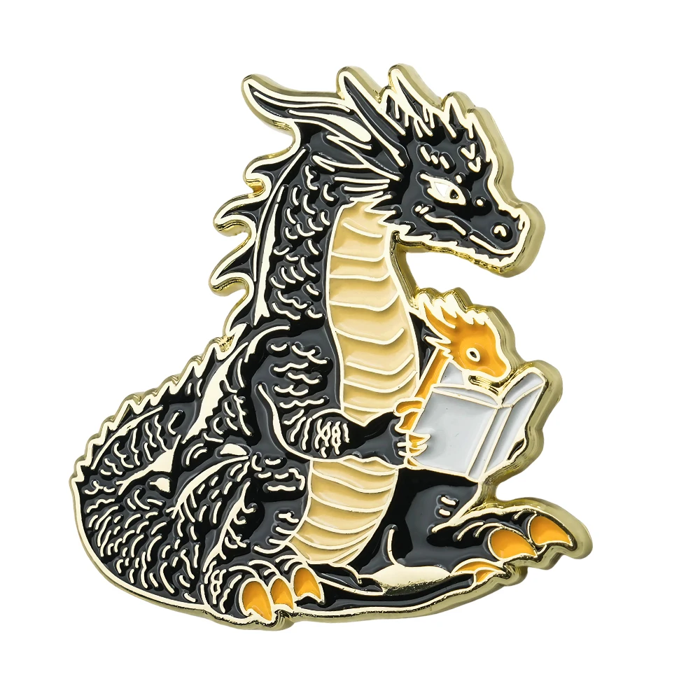 Dragon Reader Tairn und Andarna Emaille-Brosche, Fantasy-Romantik, Buchliebhaber, inspiriert von „Fourth Wing“, Anstecknadel, eiserner Flammen-Abzeichen-Accessoire – Detail 1