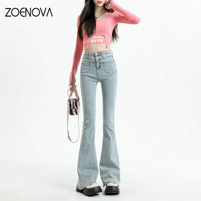 

ZOENOVA Y2K 2023 High Waist Flare Jeans Streetwear Skinny Woman's Pants Elastic Force Lady Vintage Chic Design Wide Leg Trousers