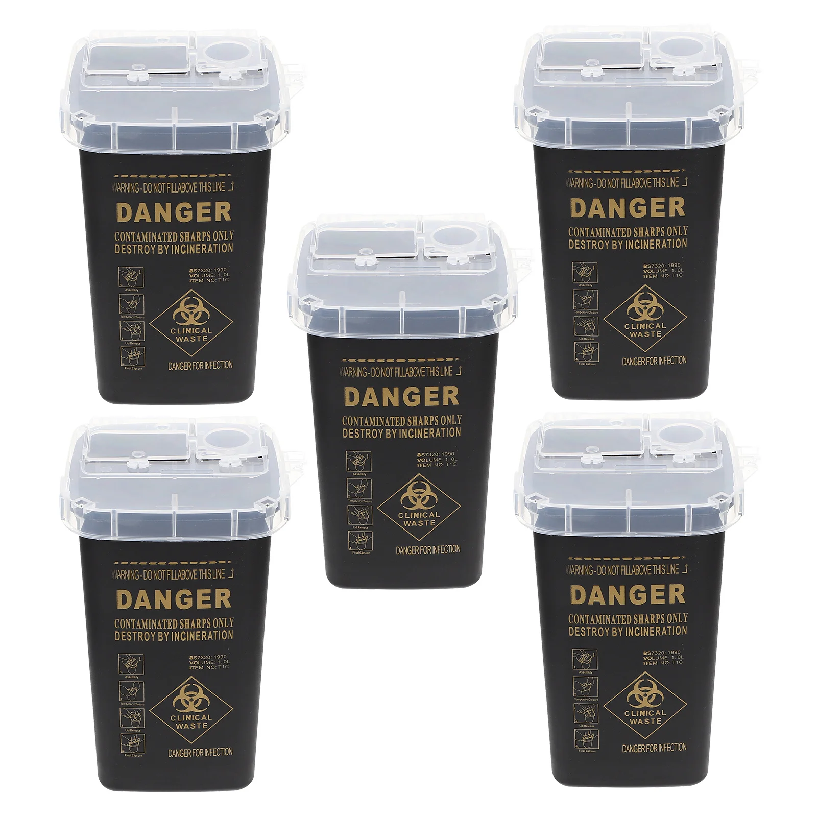 

5Pcs Sharps Disposal Container Bright Visible Tattoo Waste Sharps Bin Heavy-Duty Needle Storage Bucket for Safe Needle Disposal