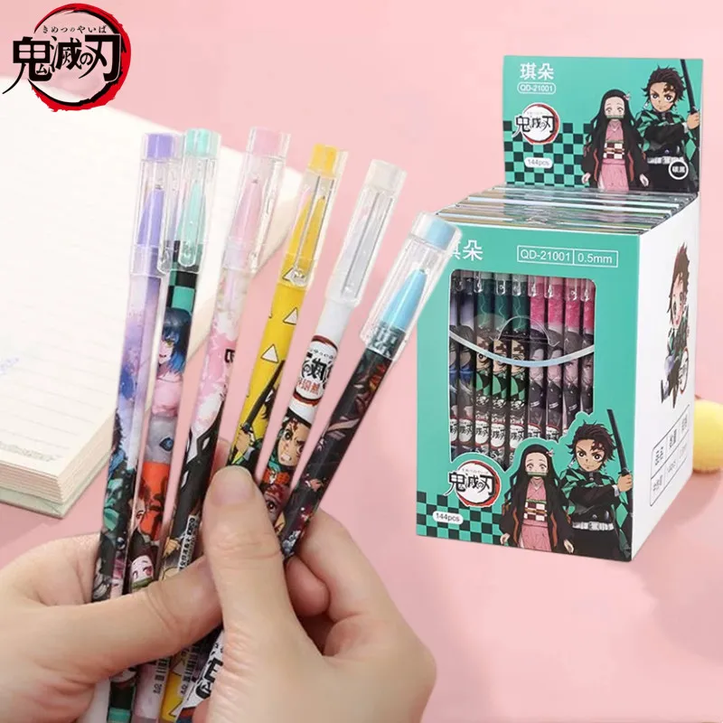 Stylo gel Anime Demon Slayer pour enfants, figurine Kimetsu No Yaiba, Kamado Tanjirou Nezuko, encre noire mignonne, stylo melon al, cadeau Kawaii,