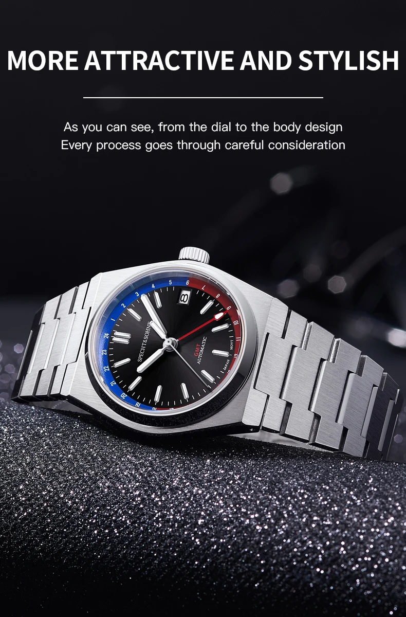 Specht&Sohne 2024 New NH34 GMT Men Luxury Watch Automatic Mechanical Wristwatches Grey Color Luminous Sapphire 50M Waterproof