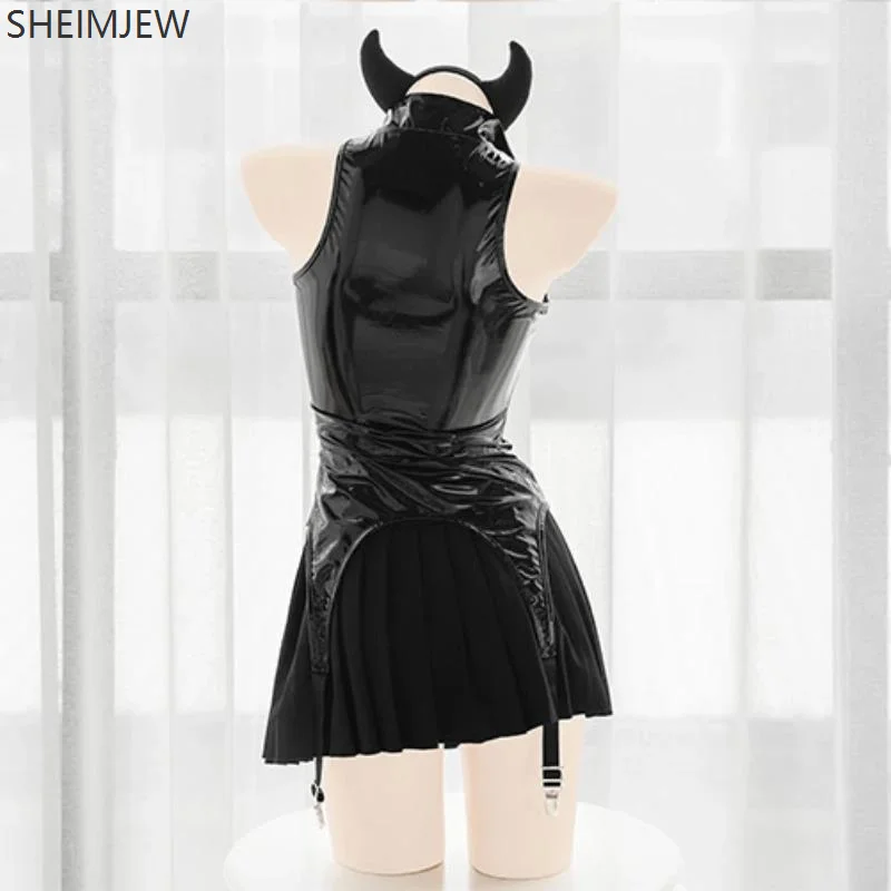 Vrouwen Sexy Lakleer Donkere Succubus Cosplay Bodysuit Kleine Duivel Rolleplay Lederen Kostuums Halloween Hottie Pu Dress Up New