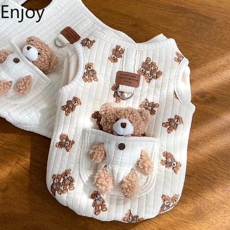 Dog Clothing Autumn and Winter cat cotton vest cute bear white Two Legged Clothing Small and Medium-sized Pet Clothing