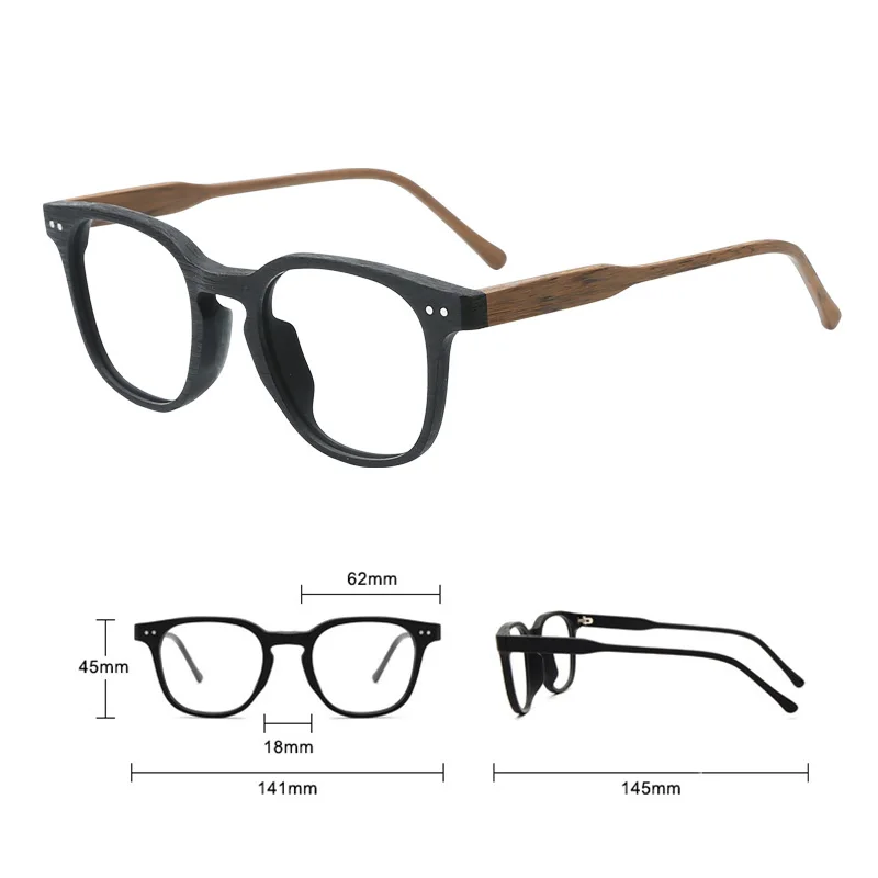 HDCRAFTER Vintage Optical Myopia Eye Glasses Frame Wood Square Prescription Eyeglasses Frame with Clear Lens Men Women Eyewear
