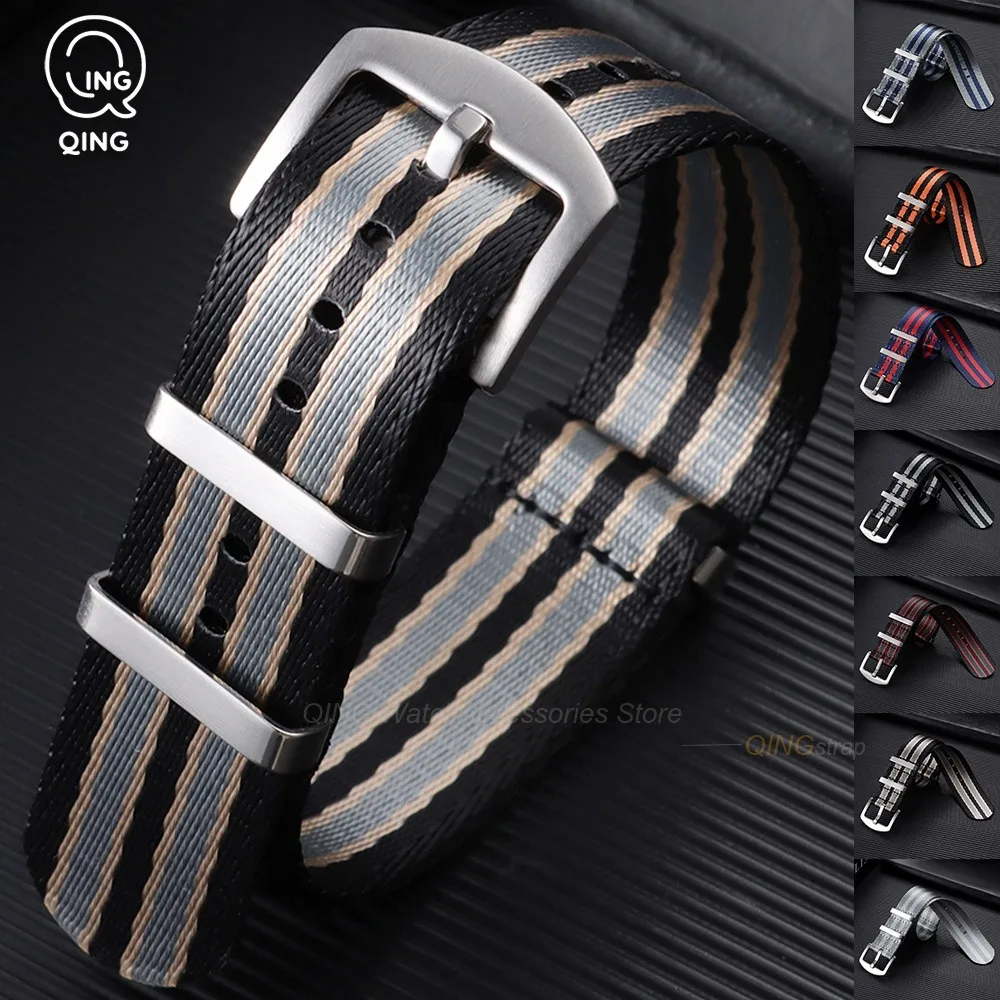 20mm 22mm Soft Nylon Bracelets High Density Nylon Strap for Omega Seamaster 007 for Seiko Military Watchband Army Sport Bracelet