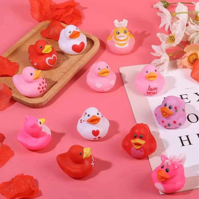 24pcs Rubber Duck Decorations For Car Dashboard Accessories Creative Bath Duck For Kids Shower Valentine's Day Festival Parties