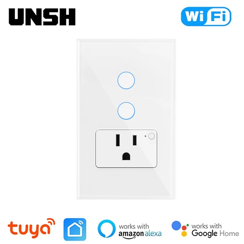 Tuya WiFi Smart Light Switch Mexico US Wall Socket With American Plug Outlet Glass PanelS mart life Support Alexa Google Home